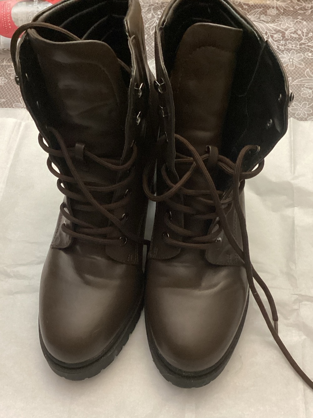 AEROSOLES Brown Lace-Up Combat Boots